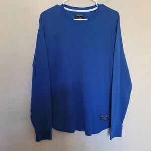 Abercrombie Fitch Thermal Shirt Mens Medium Royal Blue Waffle Knit Long Sleeve